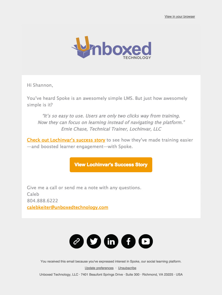 Unboxed Lead Nurturing Email